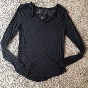 Long sleeve, black, loft shirt with lace detail